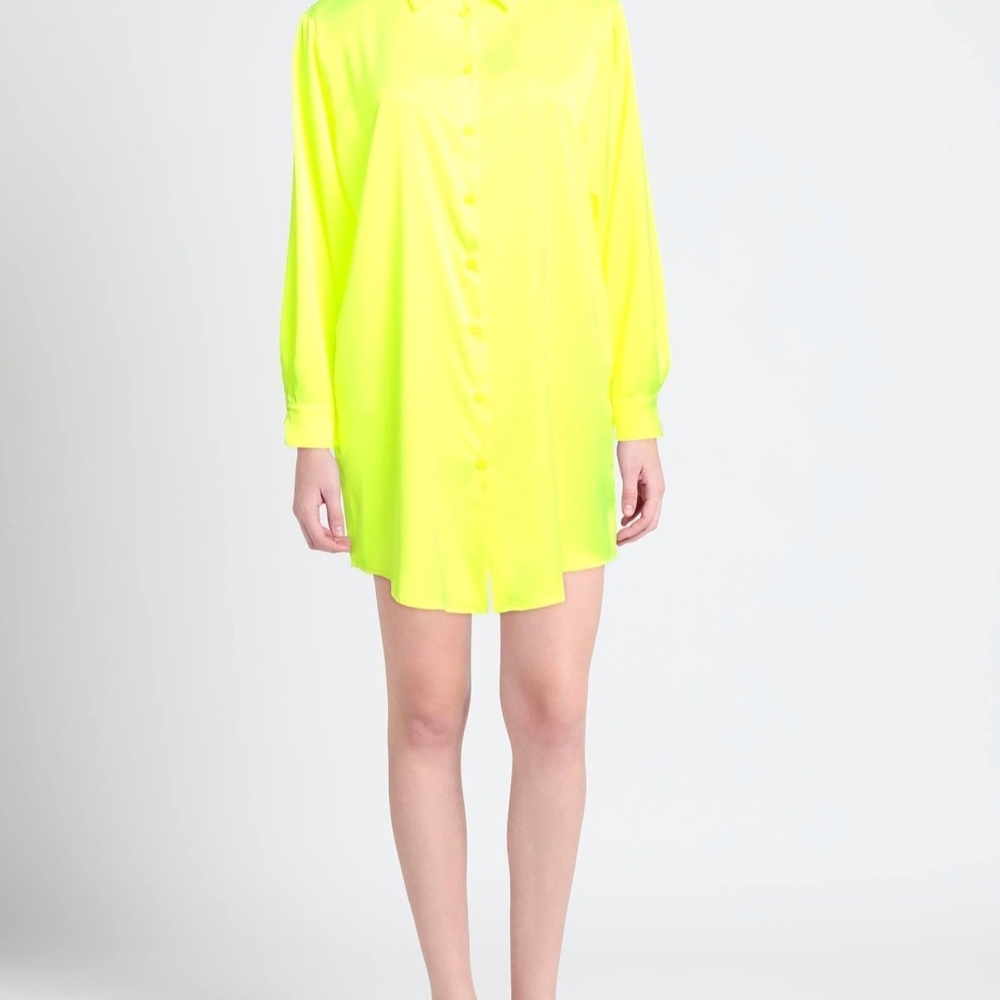 Vibrant Neon Yellow Mini Shirt Dress